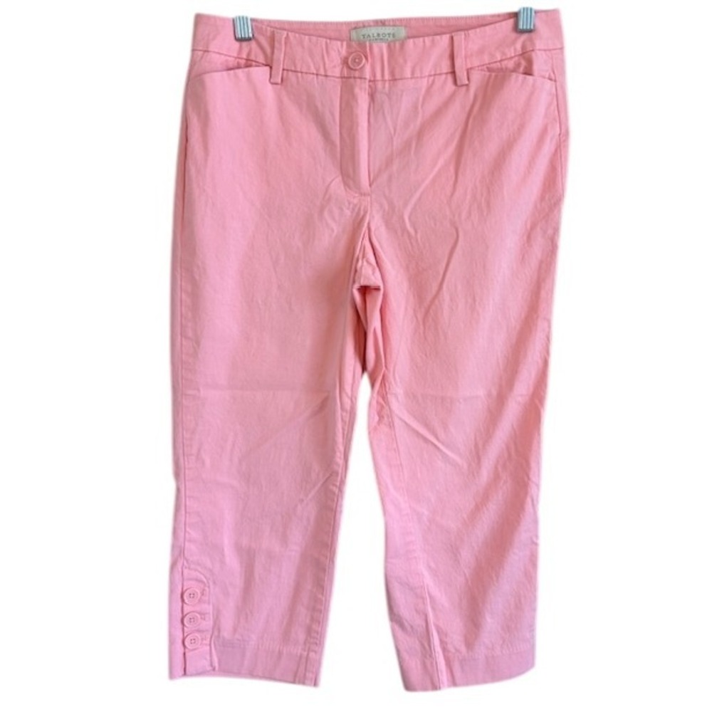 Talbots Women's Pink Cotton Capri Pants Cropped Stretch 4P Petite Button Hem